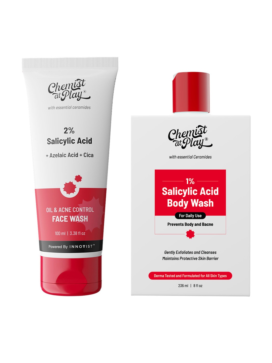 

Chemist at Play 1% Salicylic Acid Body Wash 236ml & 2% Salicylic Acid Face Wash 100ml, Red