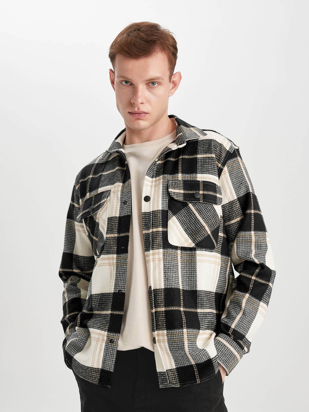 

DeFacto Checked Casual Shirt, Beige