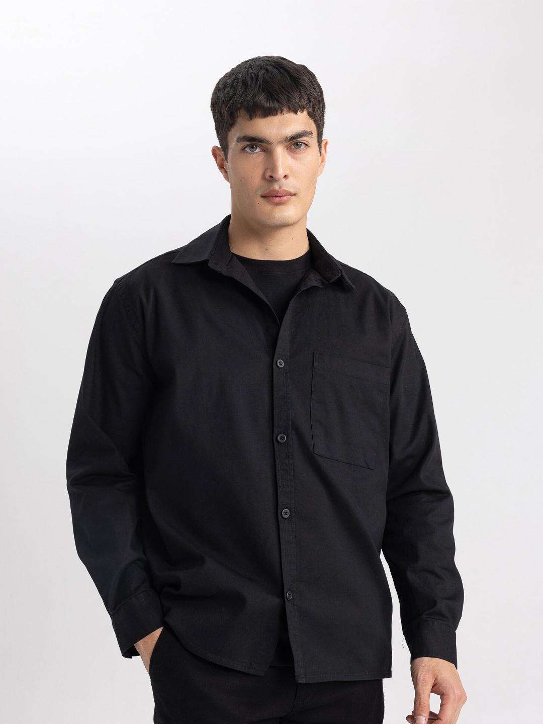 

DeFacto Spread Collar Casual Shirt, Black