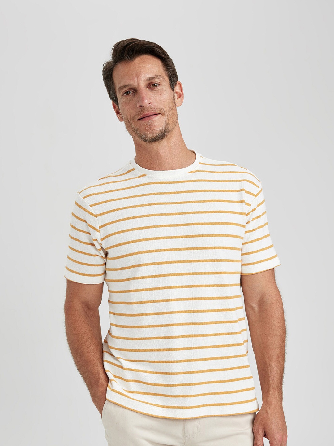 

DeFacto Striped Round Neck T-shirt, Orange