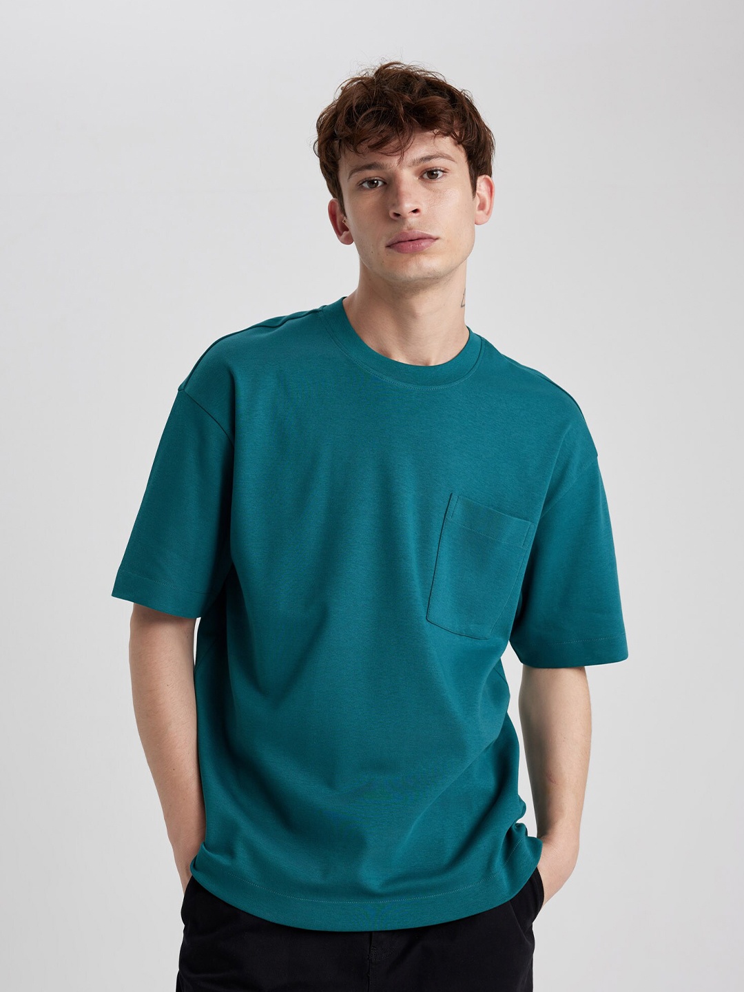 

DeFacto Round Neck Pure Cotton T-shirt, Teal