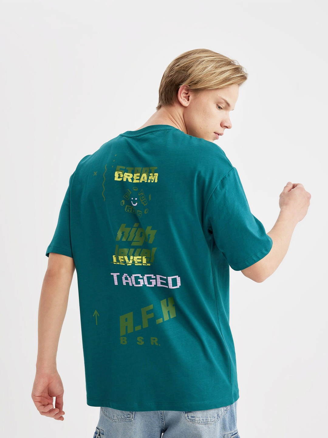 

DeFacto Typography Printed Pure Cotton T-shirt, Blue