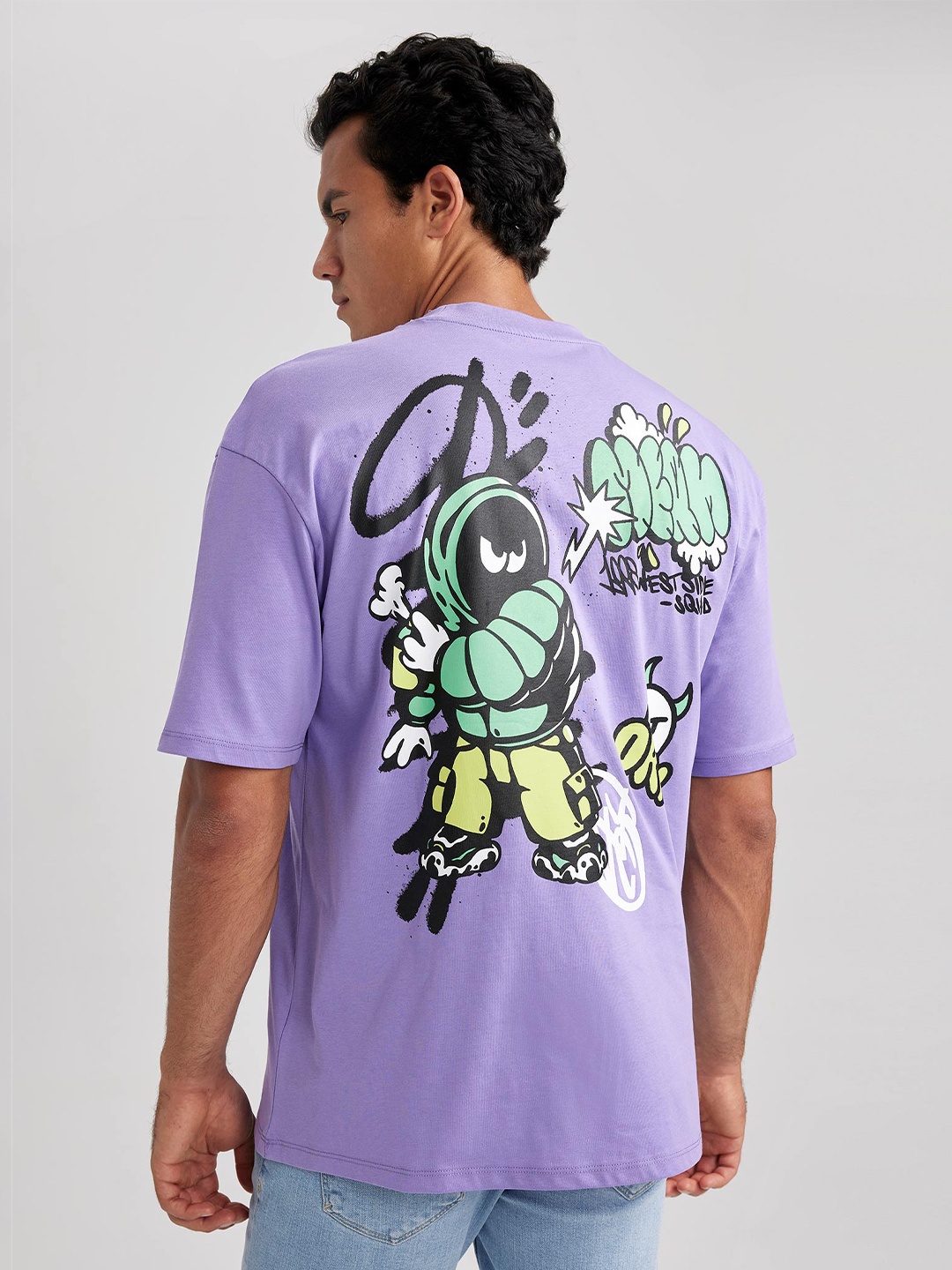 

DeFacto Graphic Printed Pure Cotton T-shirt, Purple