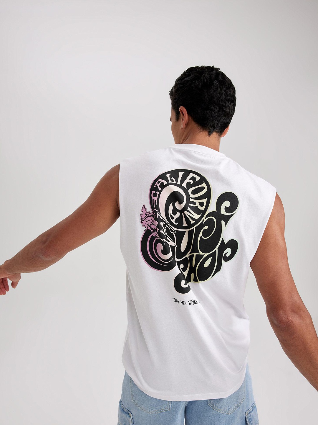 

DeFacto Typography Printed Sleeveless Pure Cotton T-shirt, White