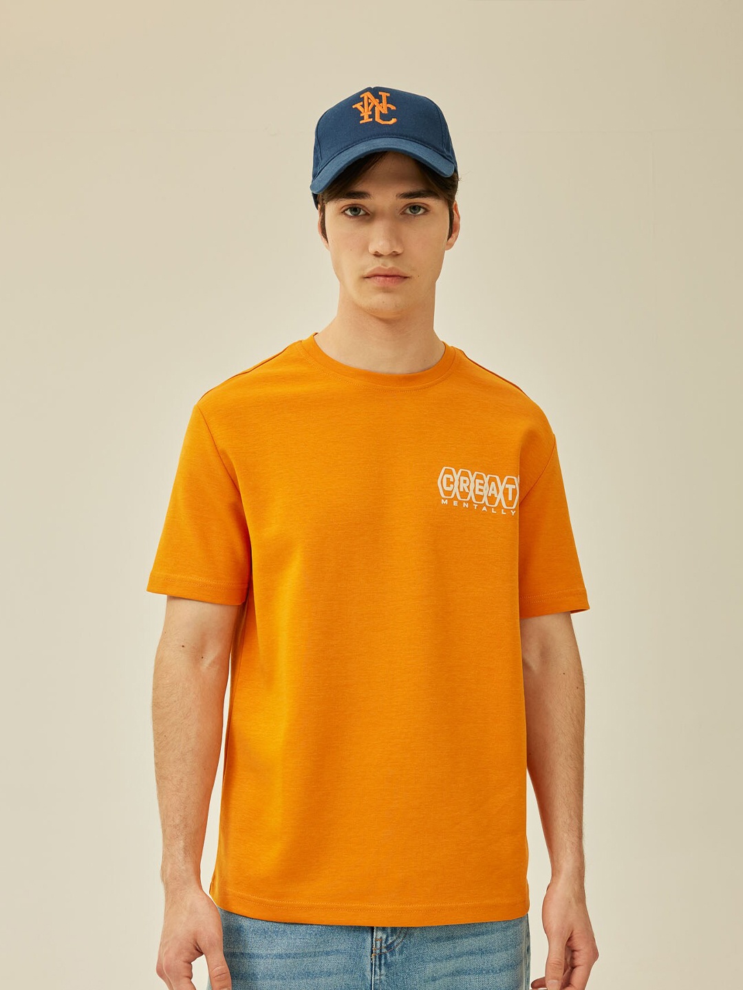 DeFacto Typography Printed Round Neck T-shirt, Orange