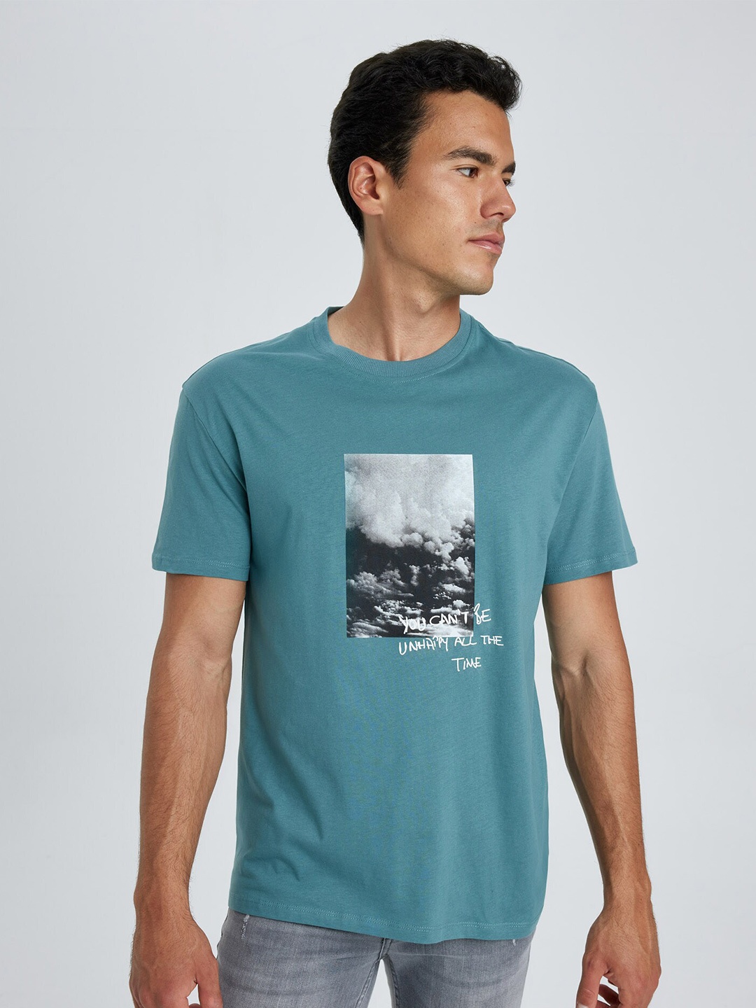 

DeFacto Graphic Printed Pure Cotton T-shirt, Blue