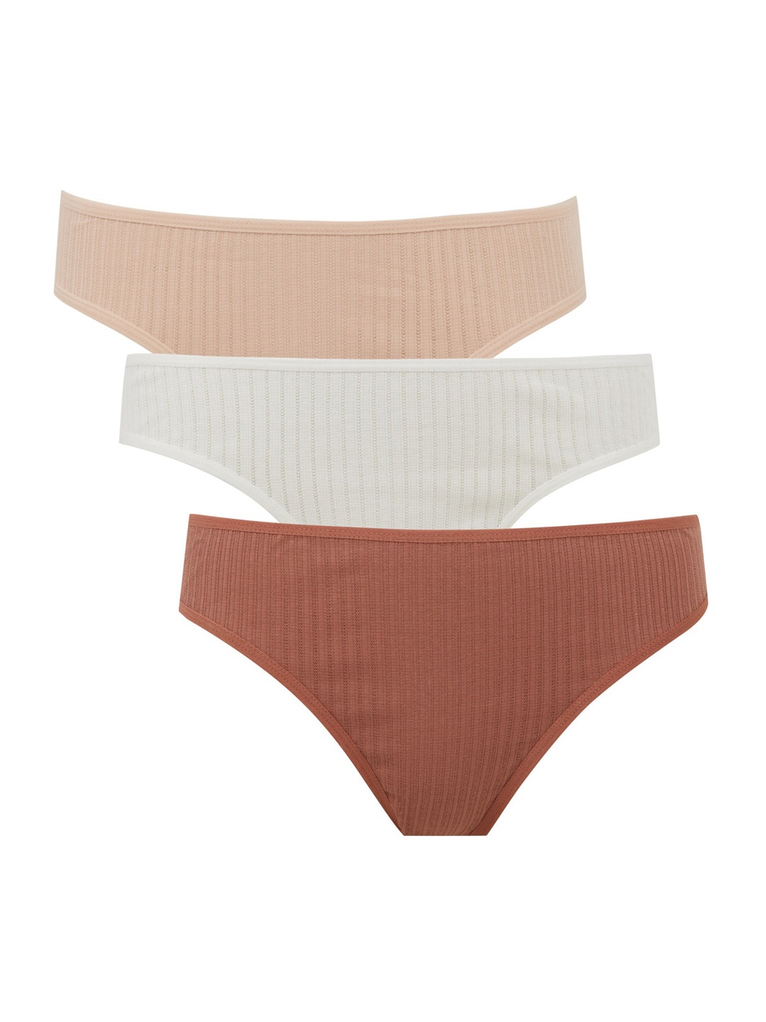 

DeFacto Pack Of 3 Ribbed Bikini Briefs, Rust