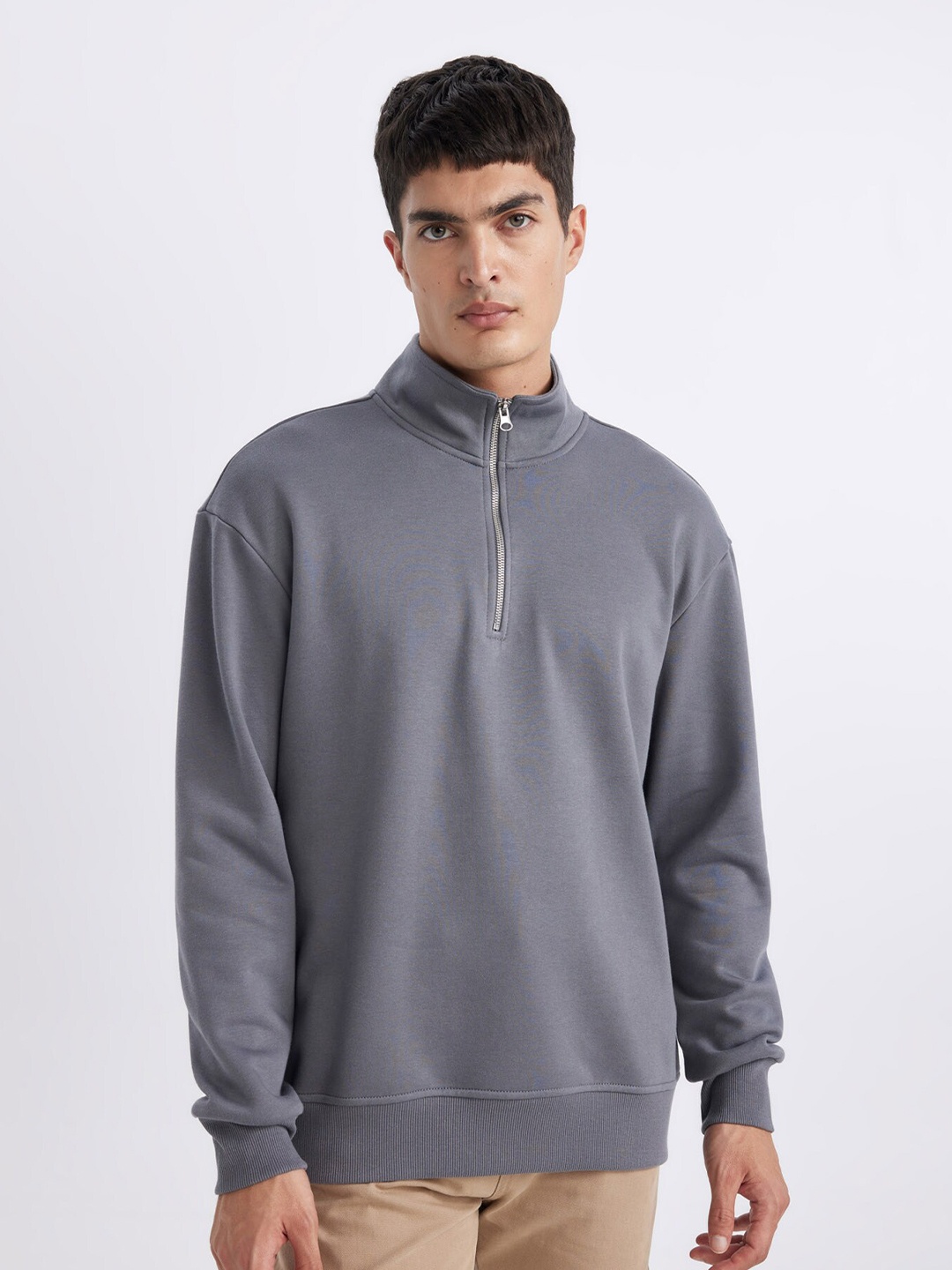 

DeFacto Mock Collar Long Sleeves Pullover, Grey