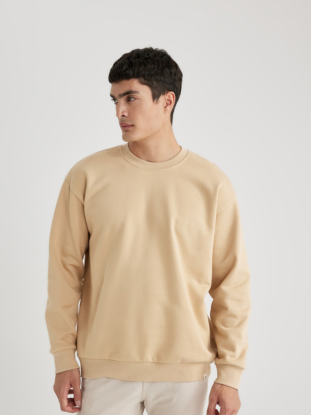

DeFacto Round Neck Long Sleeves Pullover, Beige