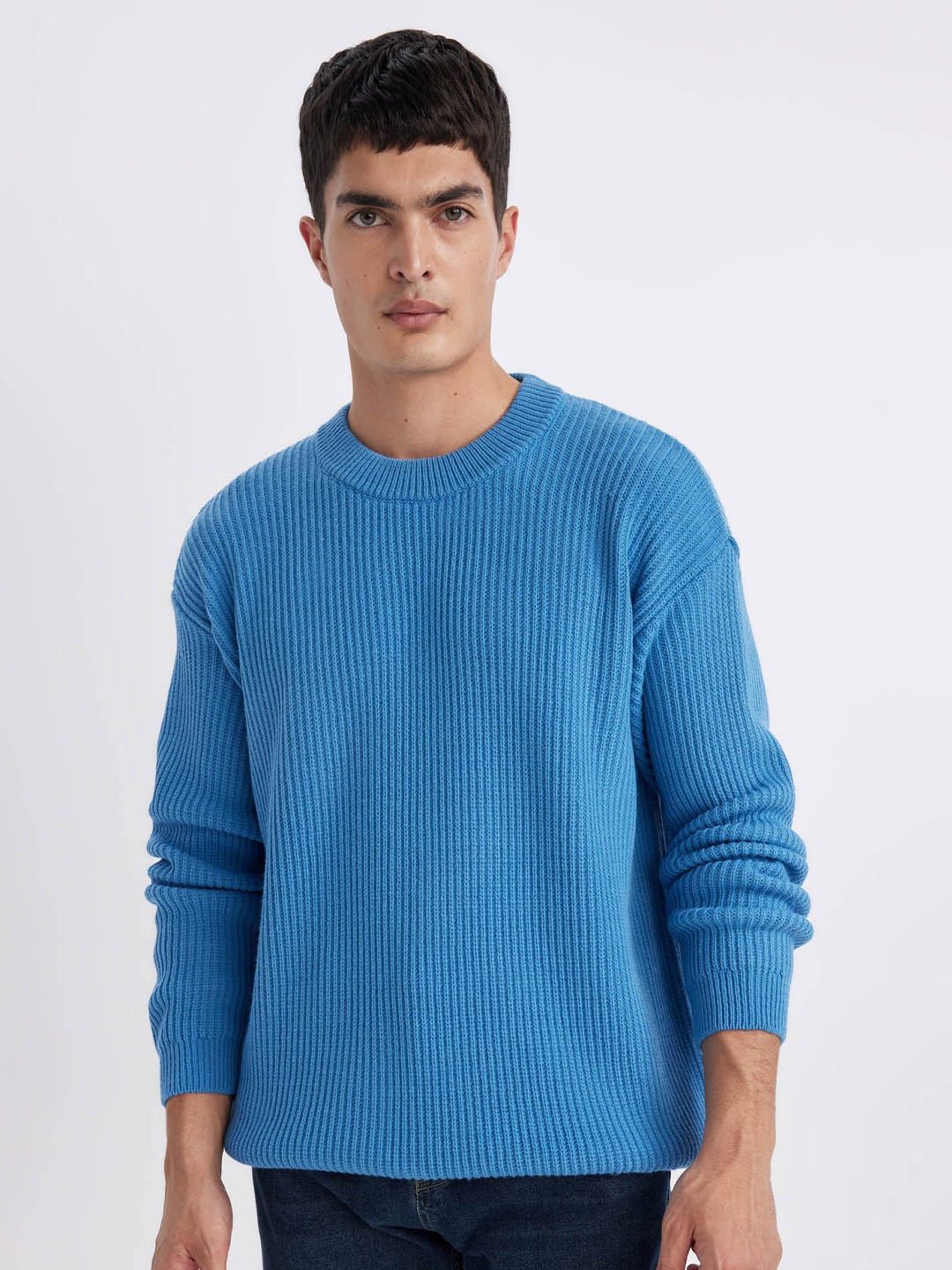 

DeFacto Cable Knit Long Sleeves Acrylic Pullover Sweater, Blue