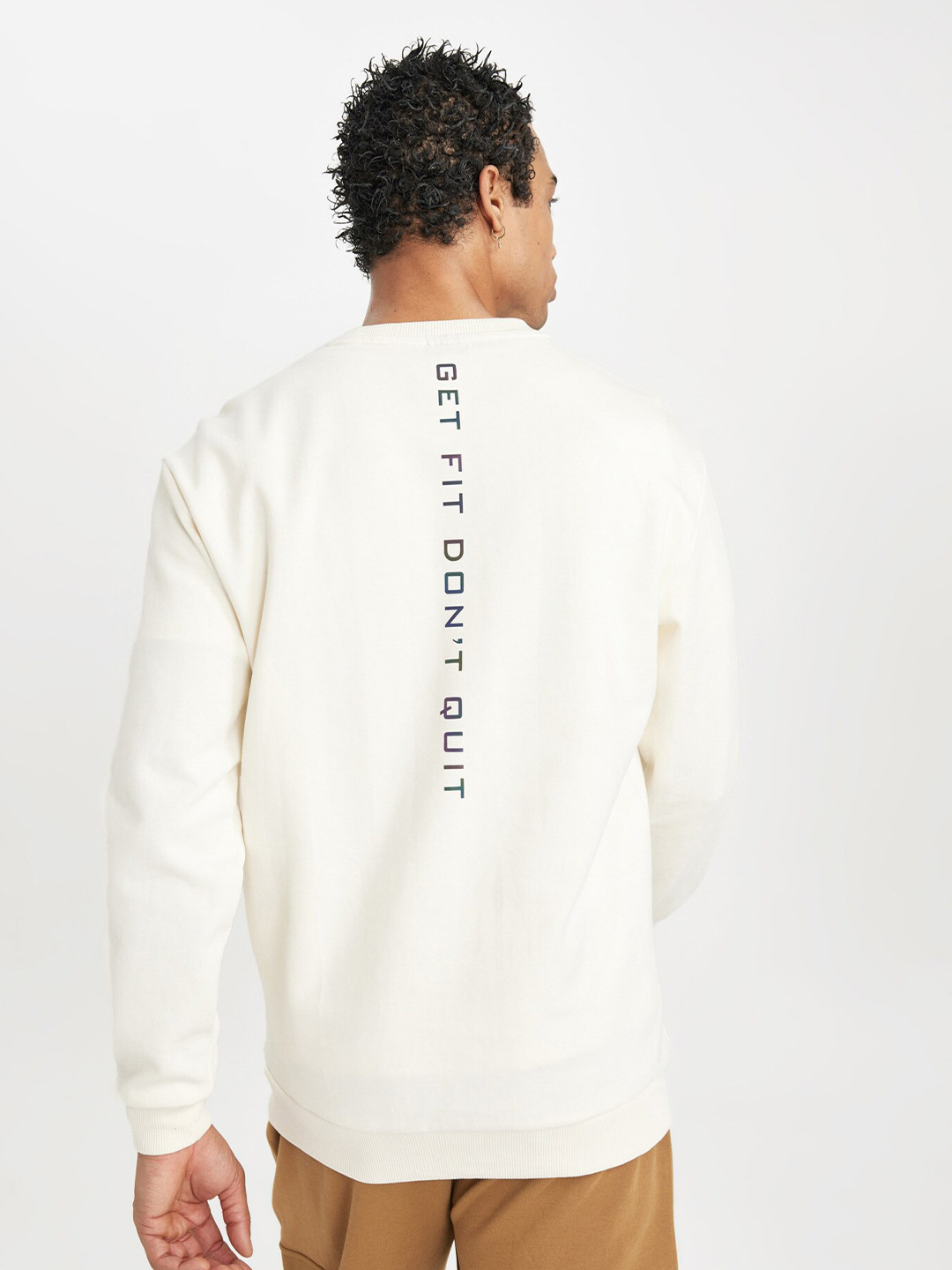 

DeFacto Typography Printed Cotton Pullover, Cream