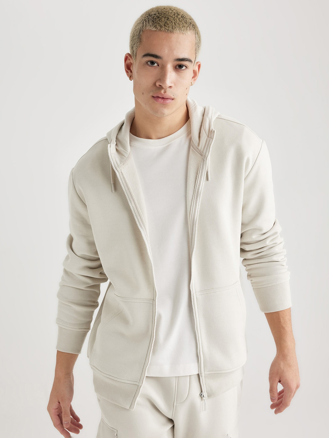 

DeFacto Hooded Front-Open Sweatshirt, Off white