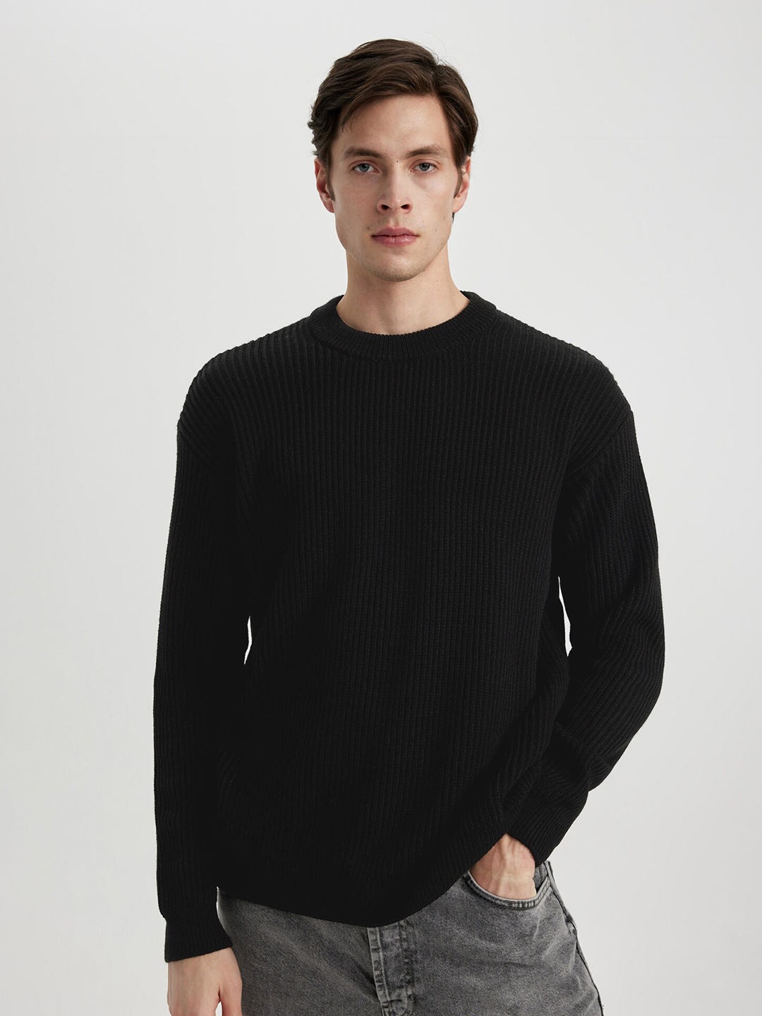 

DeFacto Long Sleeves Ribbed Pullover, Black