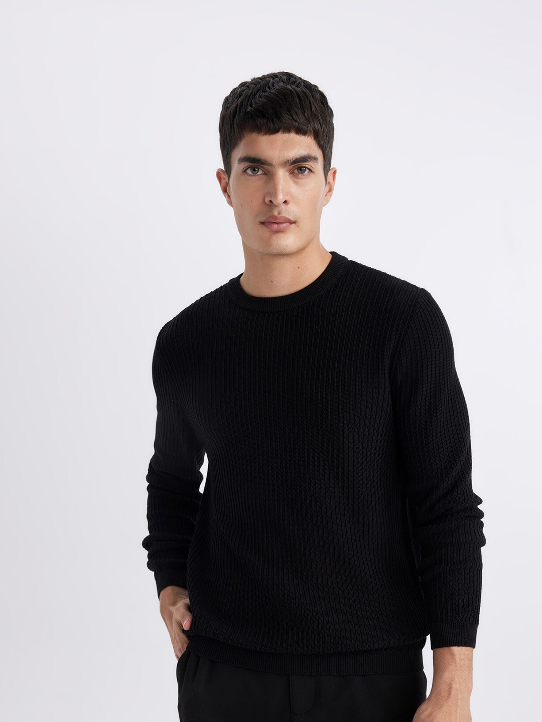 

DeFacto Ribbed Acrylic Pullover, Black