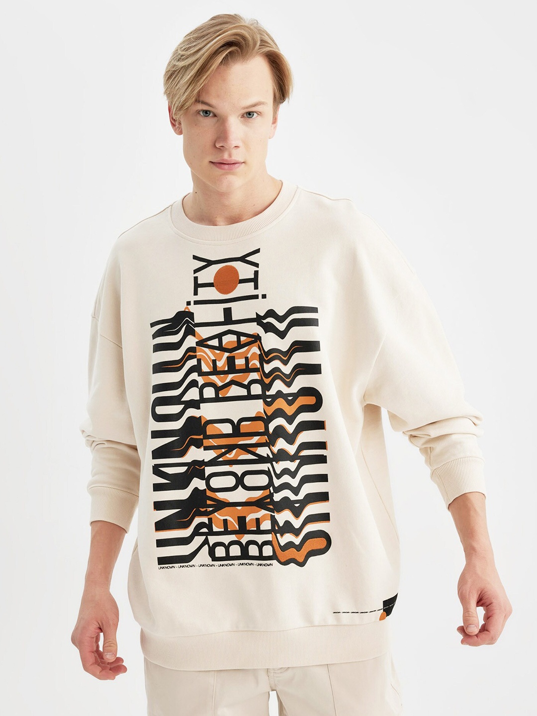 

DeFacto Typography Printed Cotton Sweatshirts, Cream