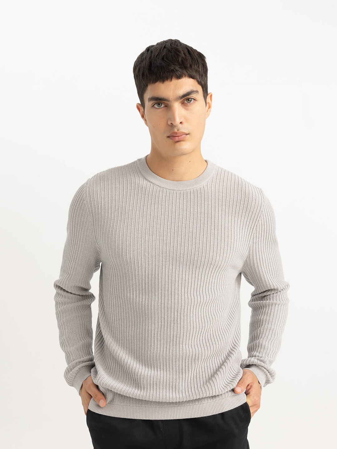 

DeFacto Round Neck Striped Pullover, Beige