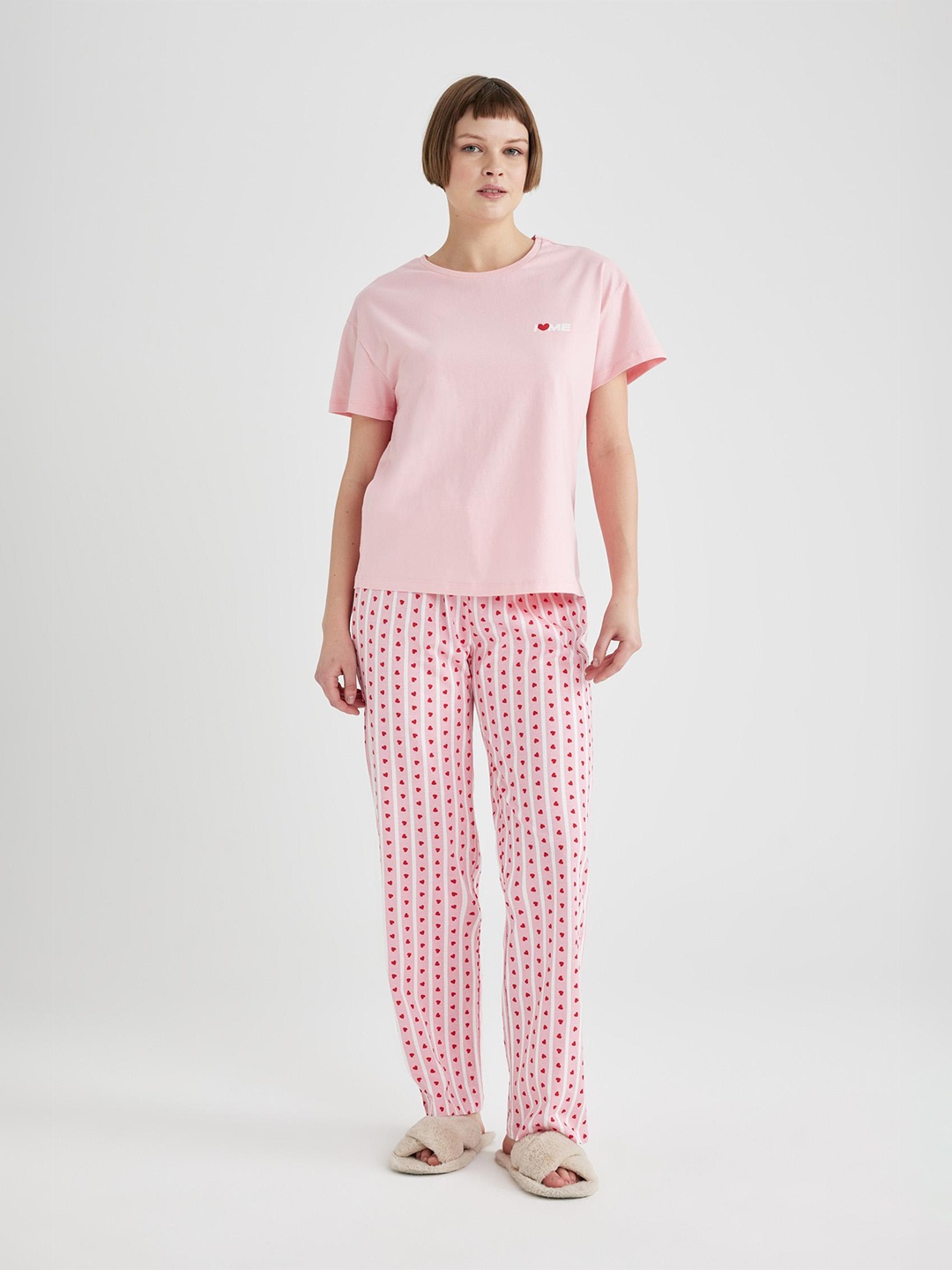 

DeFacto Printed Cotton Night suits, Pink