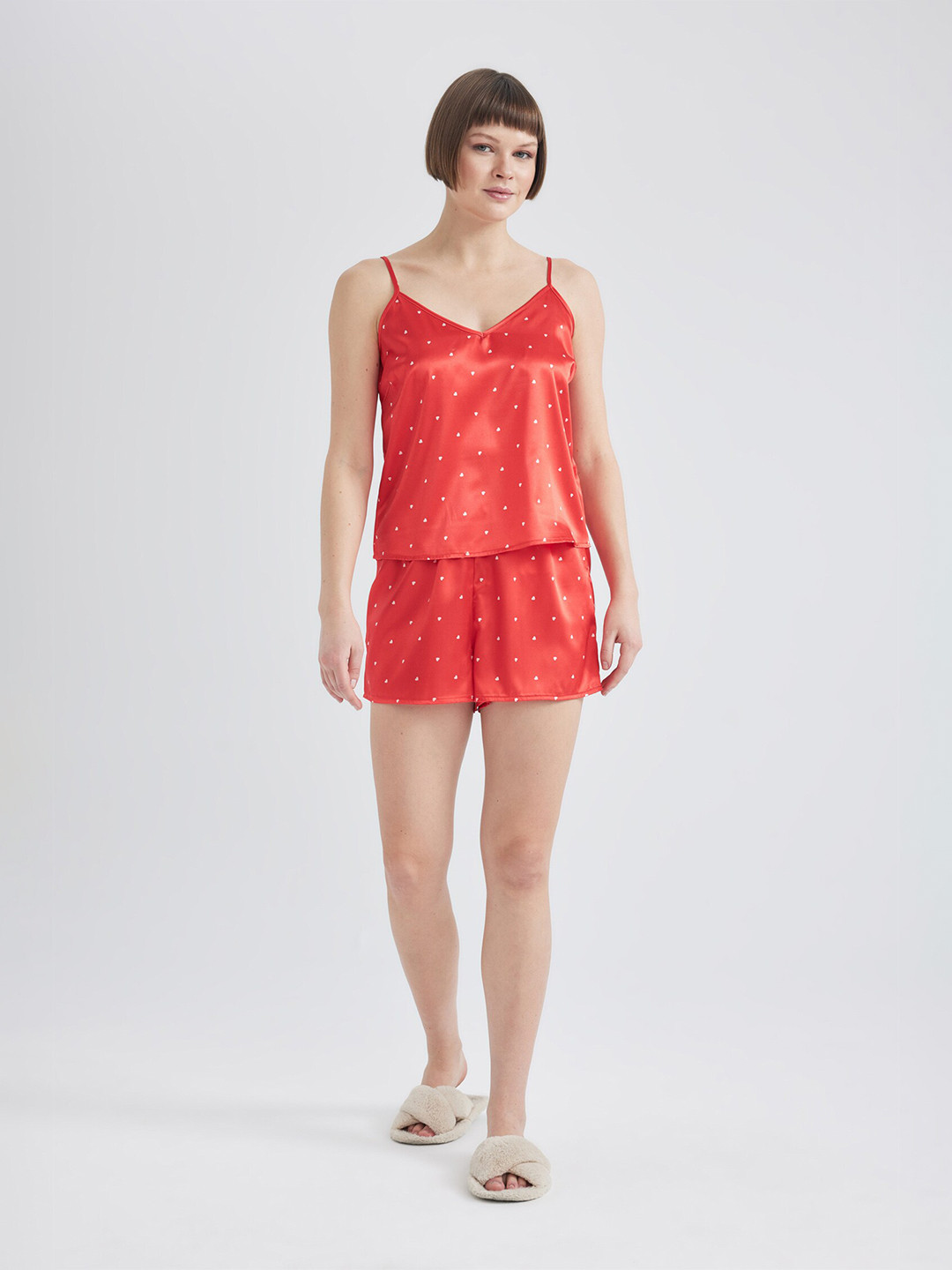 

DeFacto Printed Shoulder Strap Night suit, Red