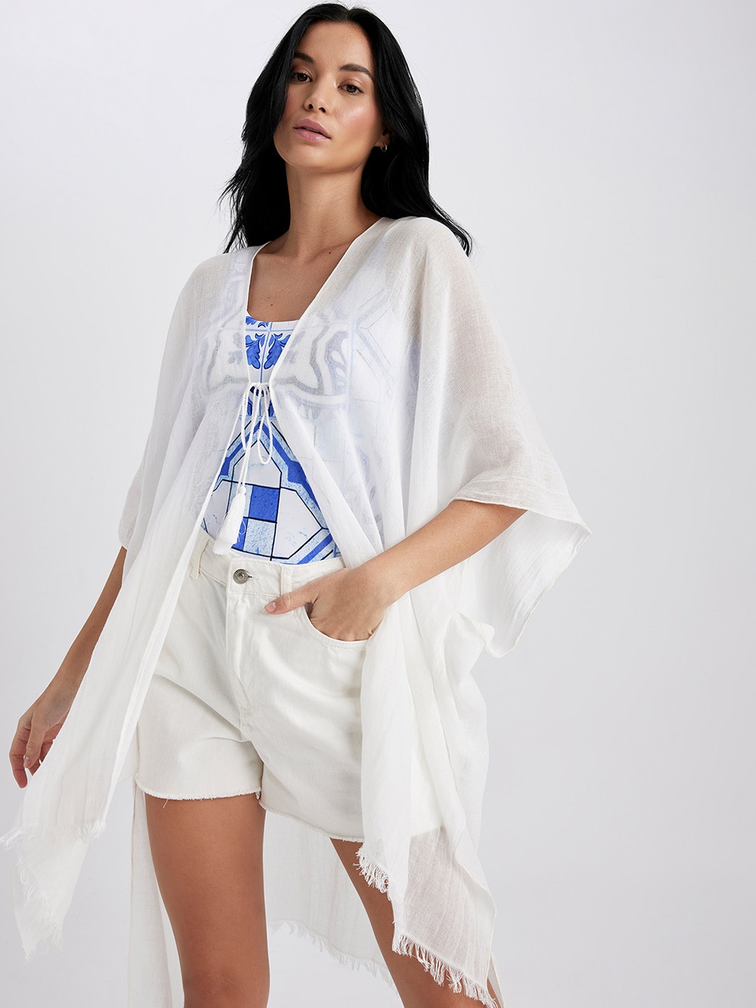 

DeFacto Tie-Up Swimwear Cover up Top, White