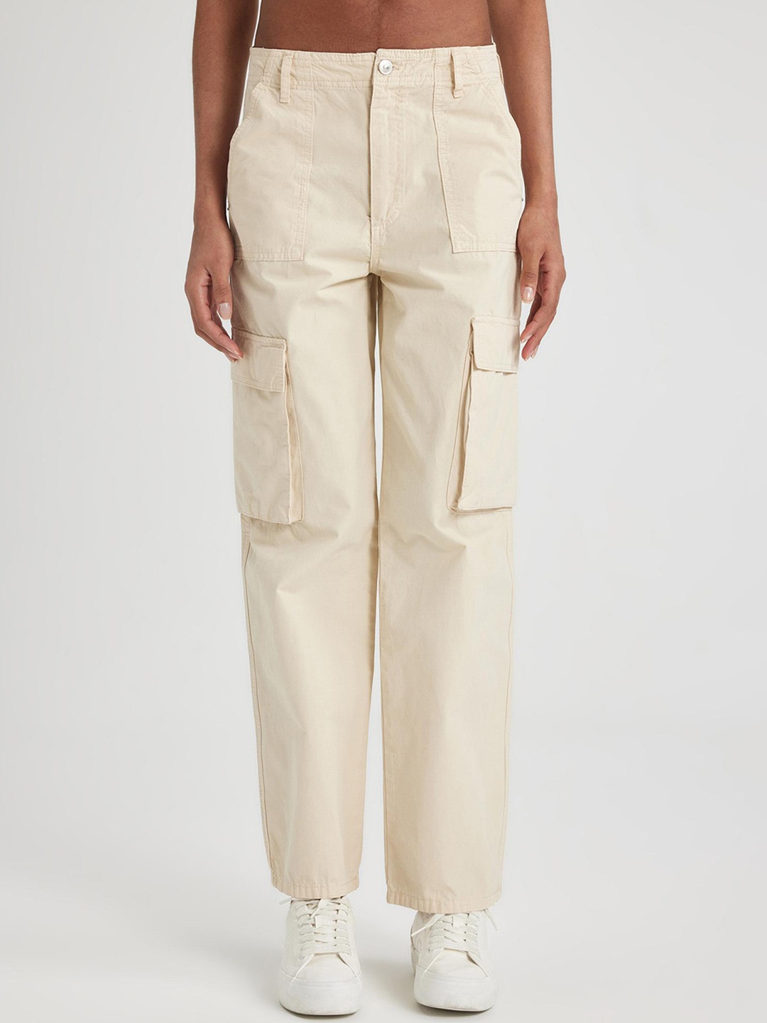 

DeFacto Women Mid Rise Cargo Trousers, Cream