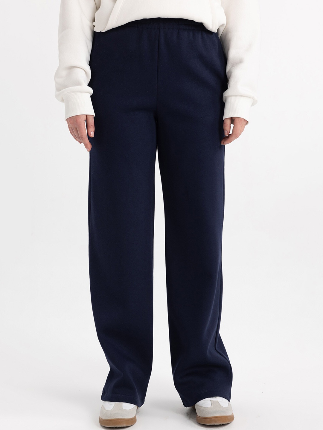 

DeFacto Women Mid-Rise Parallel Trousers, Navy blue