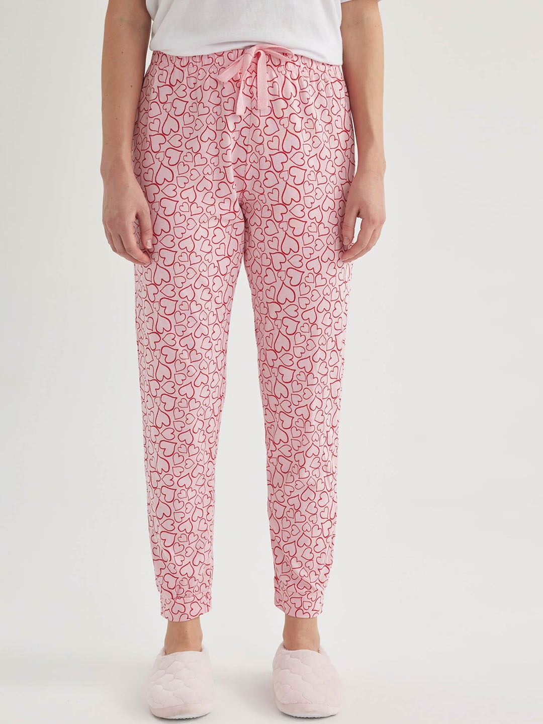 

DeFacto Women Conversational Printed Cotton Joggers, Pink