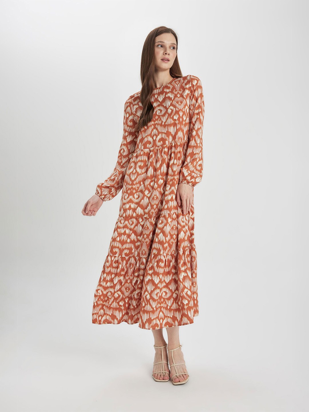 

DeFacto Abstract Printed A-Line Dress, Brown