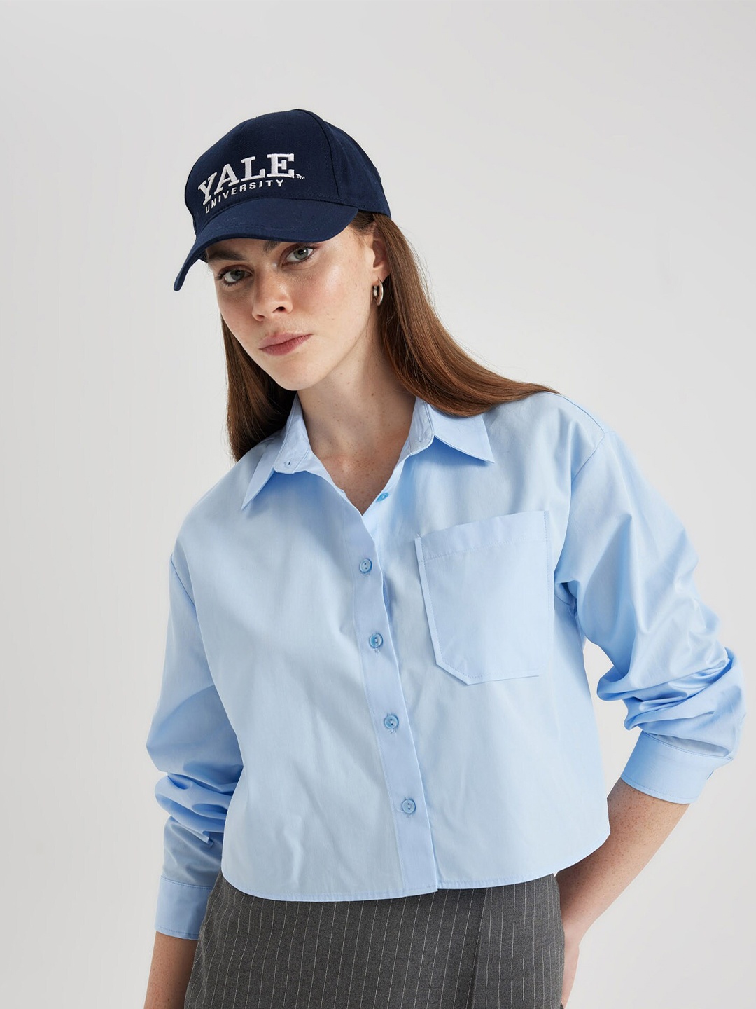 

DeFacto Pure Cotton Crop Casual Shirt, Blue