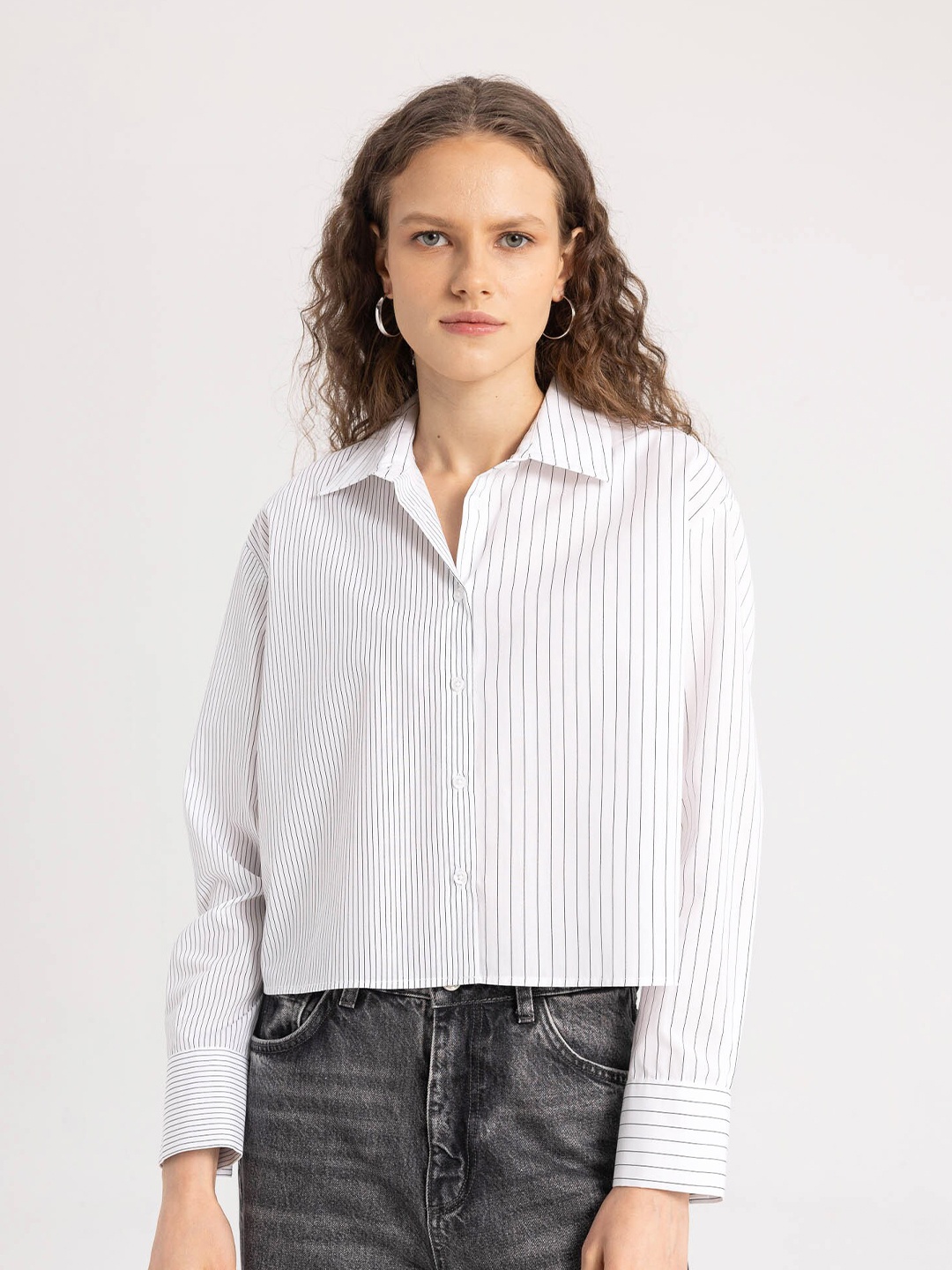 

DeFacto Striped Pure Cotton Casual Shirt, White