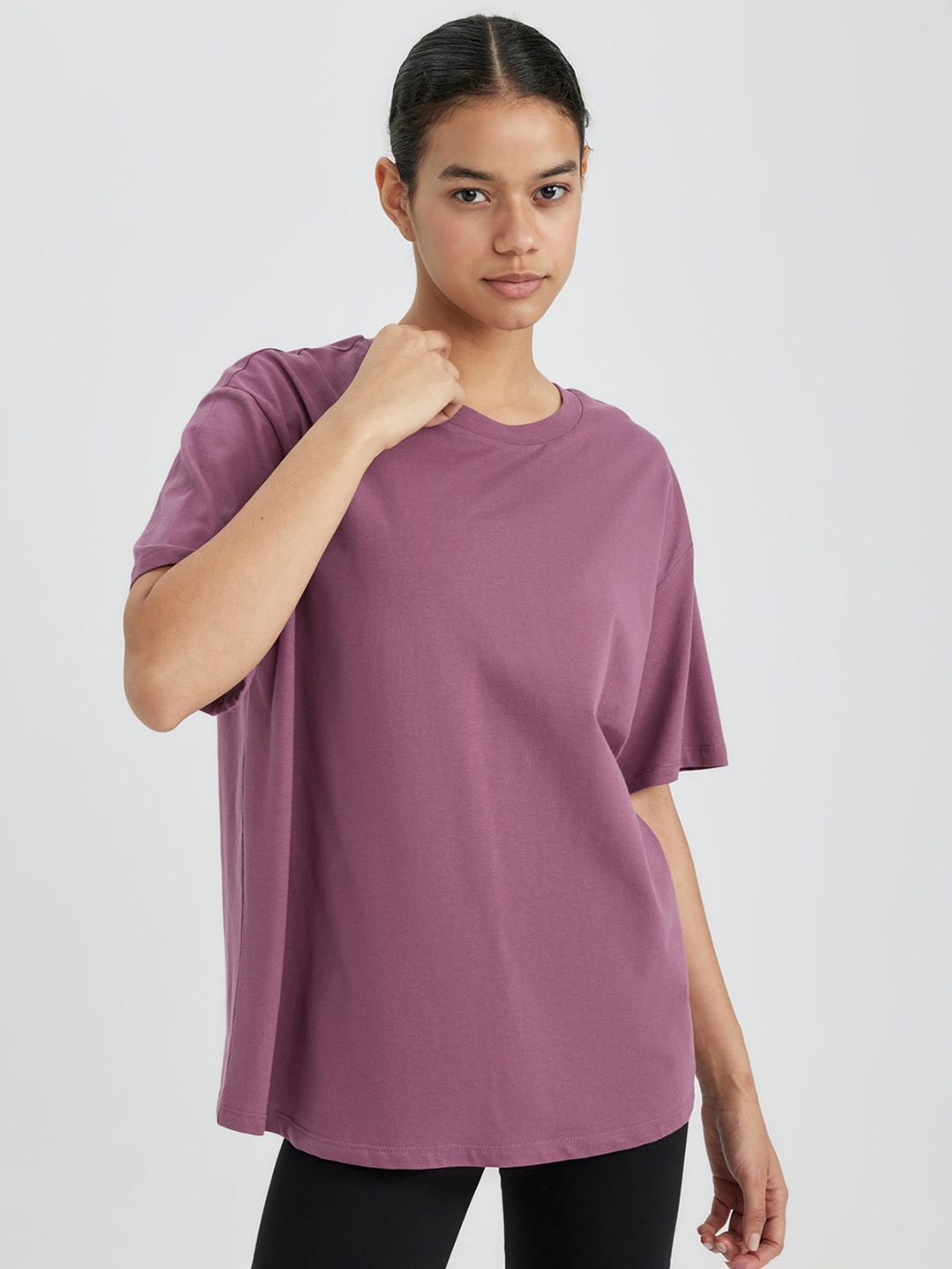 

DeFacto Round Neck Pure Cotton T-shirt, Purple