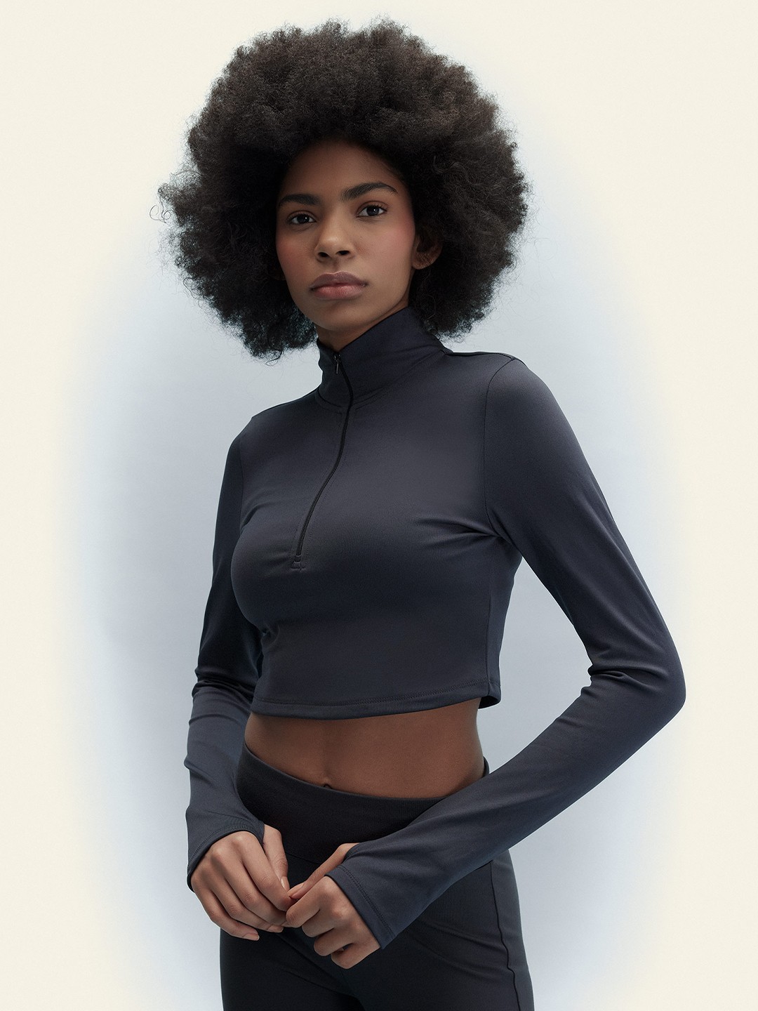 

DeFacto Mock Collar Fitted Crop Top, Black