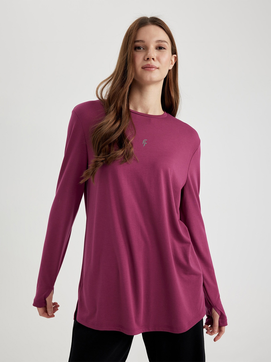 

DeFacto Long Sleeves Longline T-shirt, Burgundy