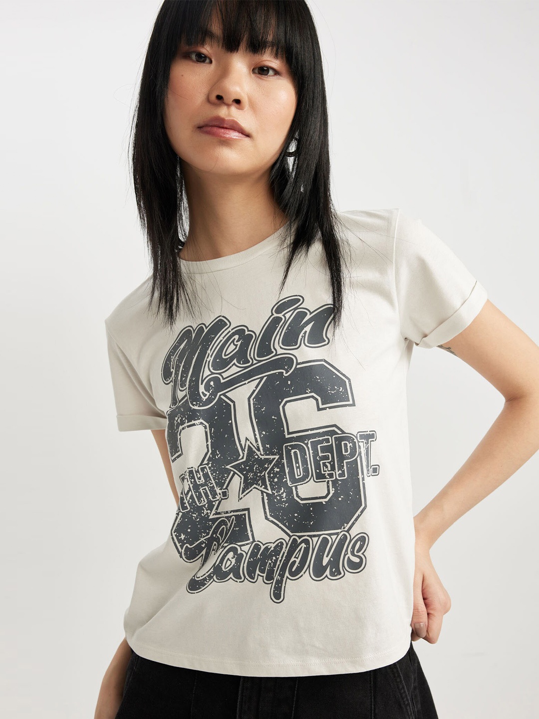 

DeFacto Typography Printed Pure Cotton T-shirt, Off white