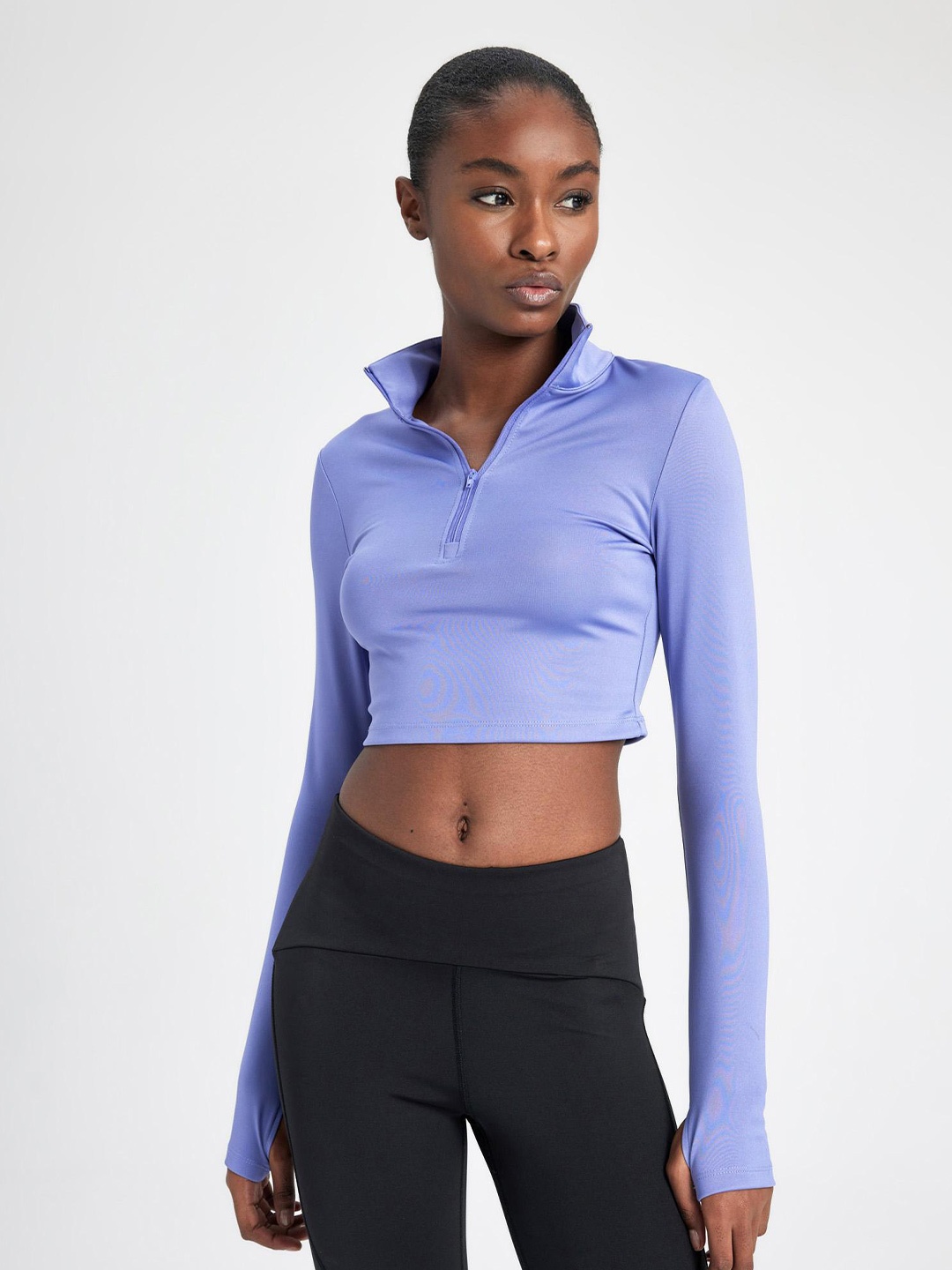 

DeFacto Stand Collar Crop Gym T-shirt, Blue
