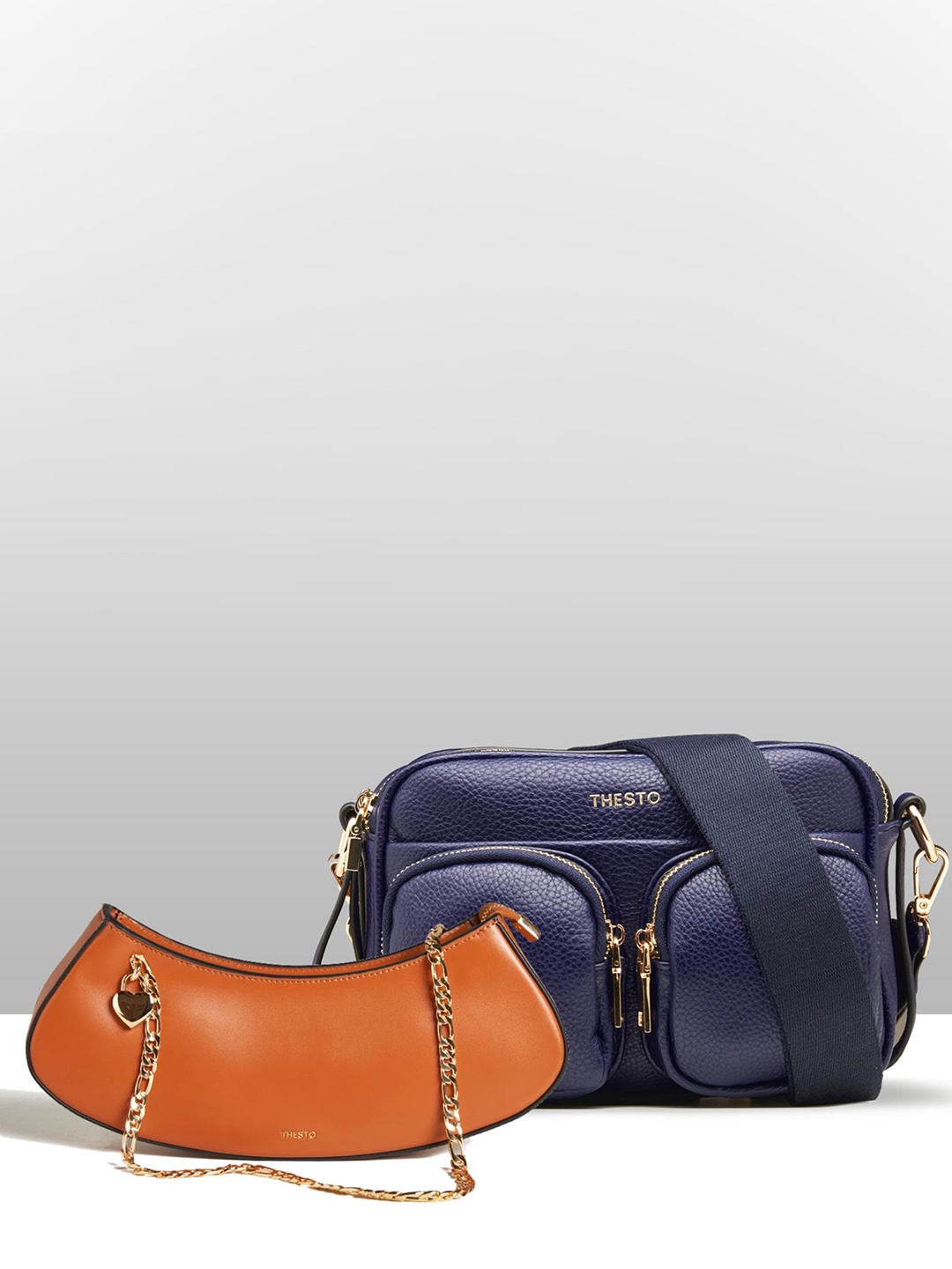 

THESTO Set Of 2 Structured Shoulder And Sling Bag, Blue
