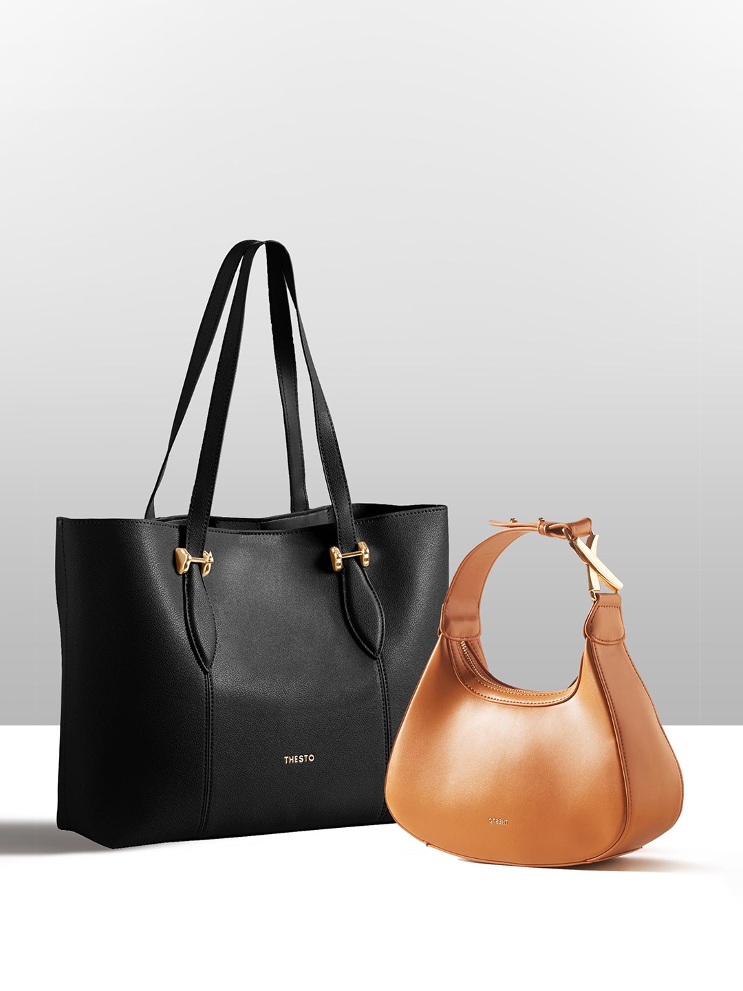 

THESTO Set Of 2 Shopper Handheld Bag, Brown