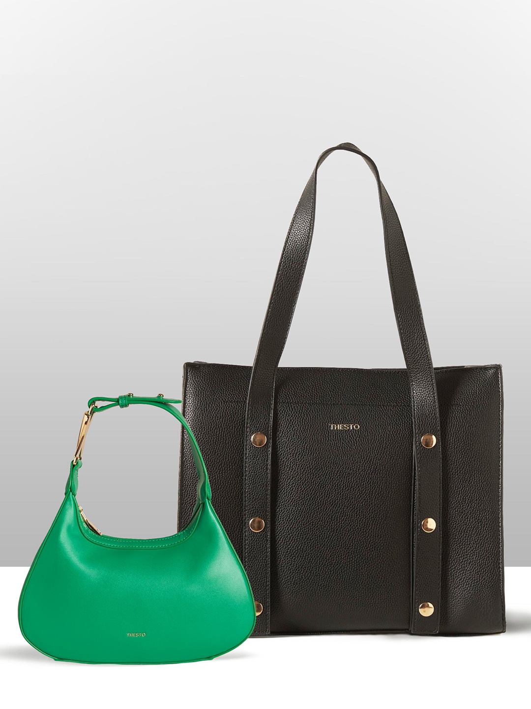 

THESTO Set Of 2 Structured Shoulder Bag, Green
