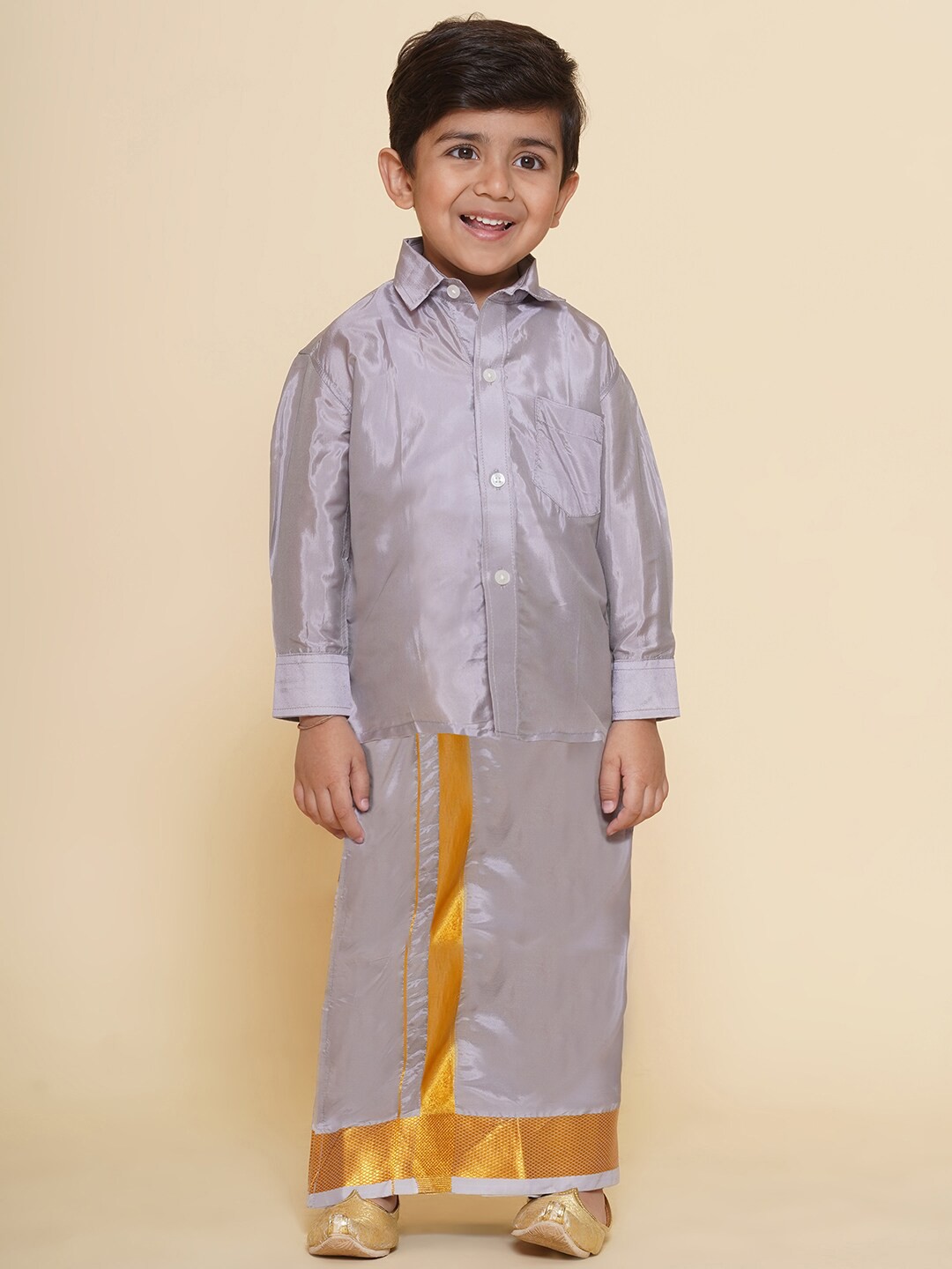 

Sethukrishna Boys Shirt Collar Shirt With Veshti, Grey