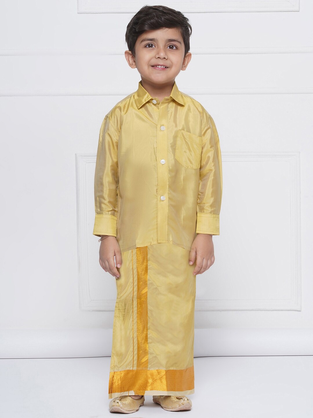 

Sethukrishna Boys Zari Border Shirt & Veshti, Mustard