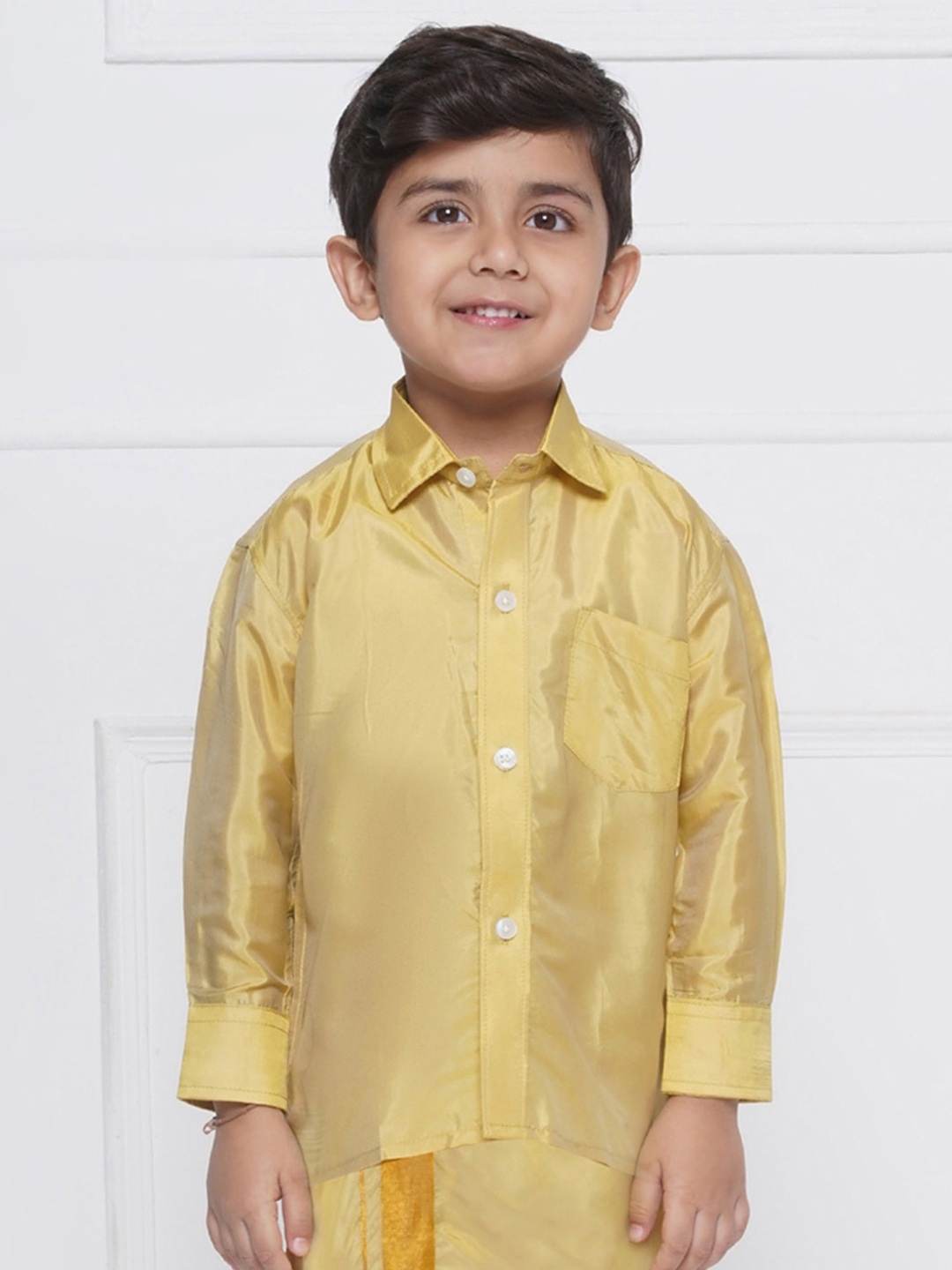 

Sethukrishna Boys Spread Collar Party Shirt, Mustard