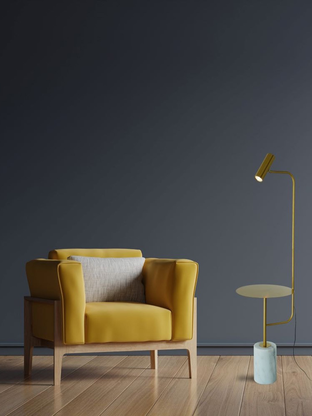 

THE STELLAR KRAFT Whipstitch Yellow & White Cylinder Shaped Metal Floor Lamp, Gold