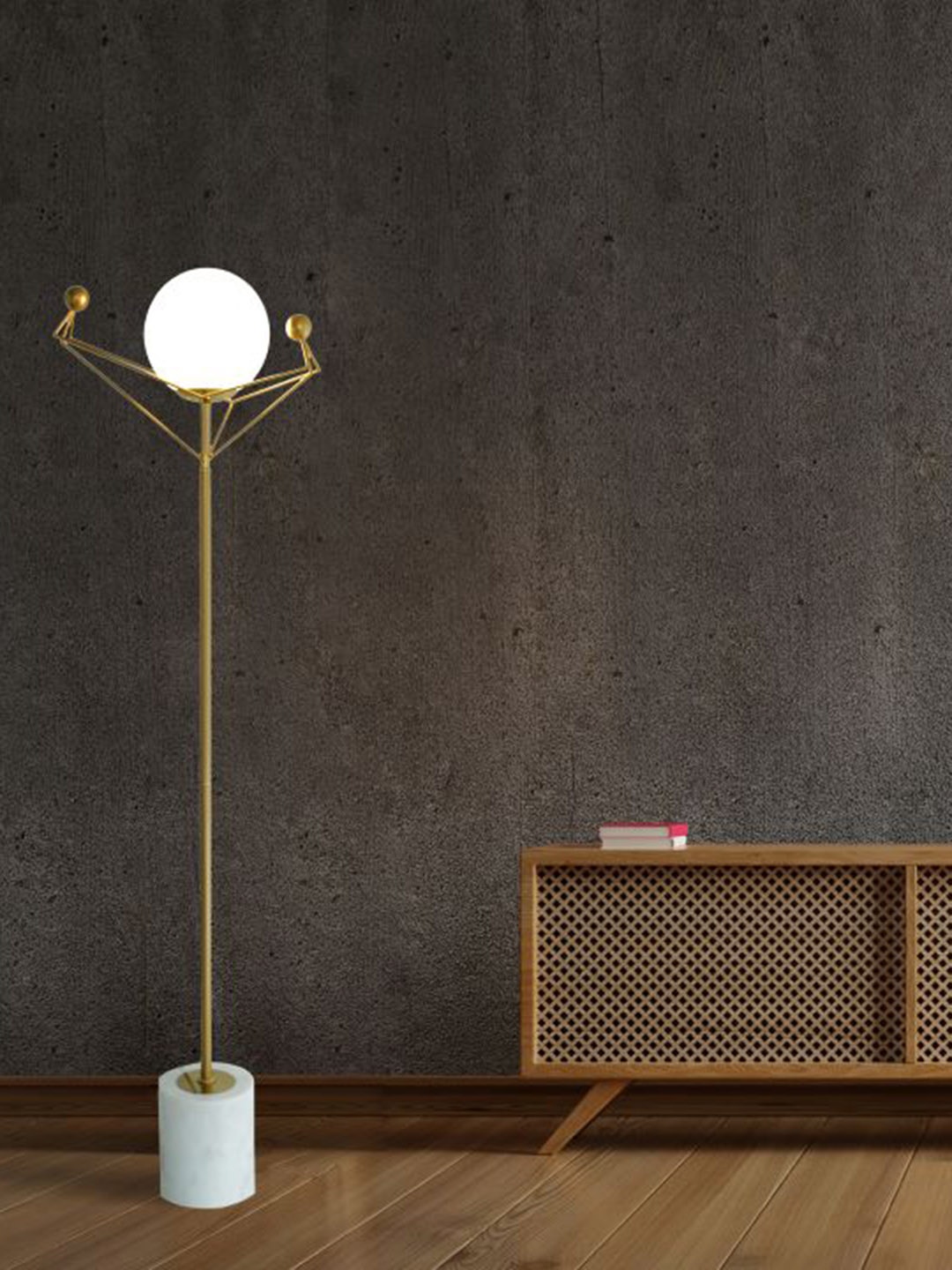 

THE STELLAR KRAFT Globe Yellow & White Spherical Shaped Metal Floor Lamp, Gold