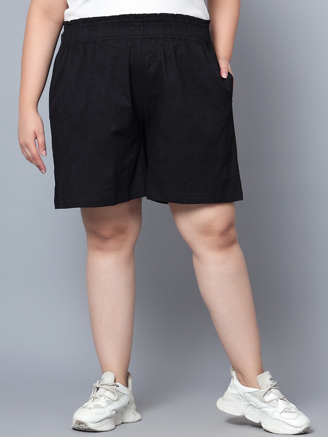 

Indietoga Women Plus Size High-Rise Regular Shorts, Black