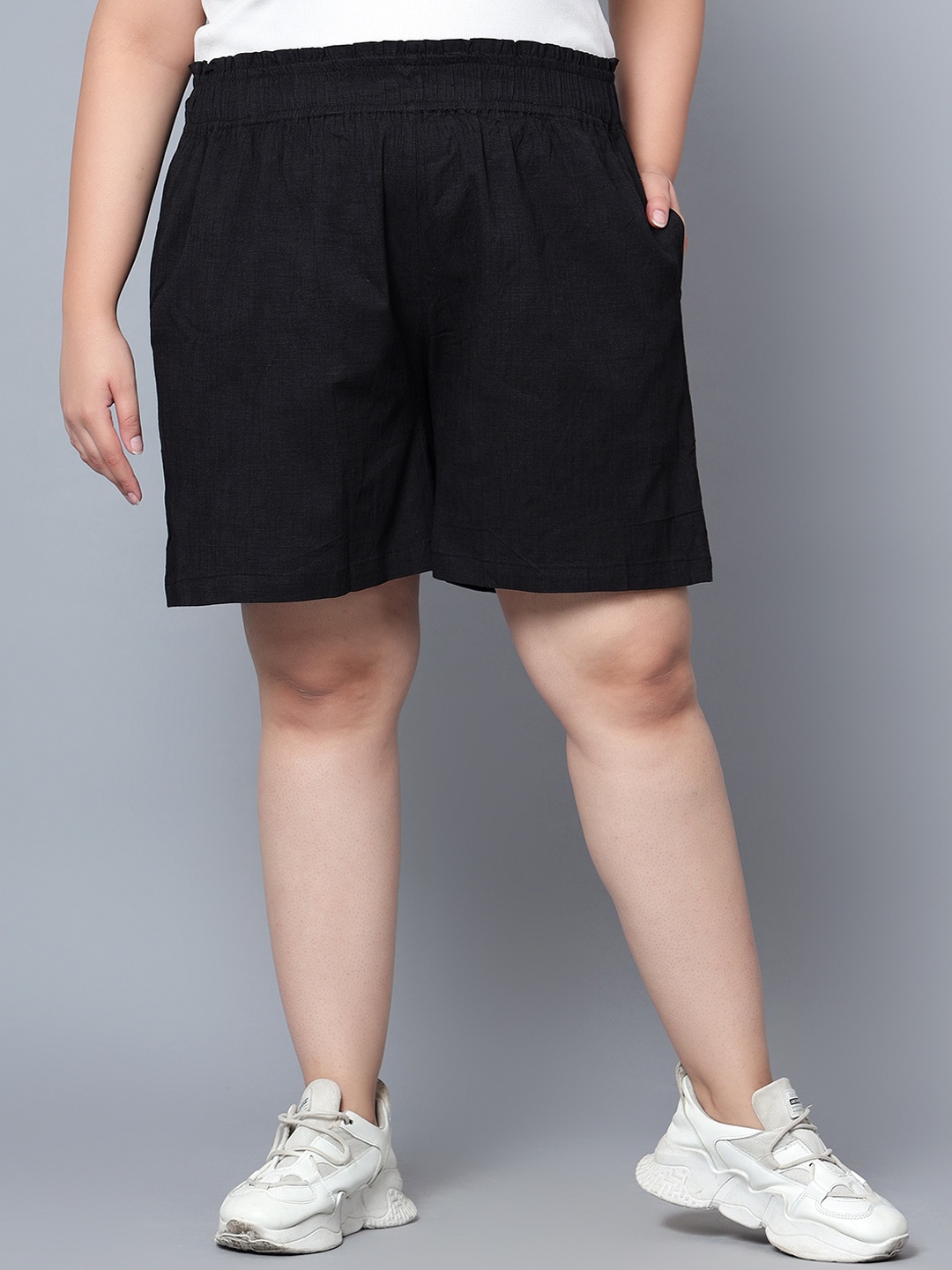 

Indietoga Plus Size Women High-Rise Stretchable Shorts, Black