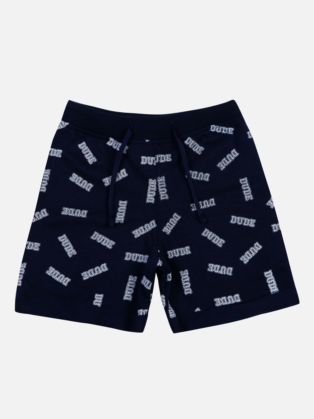 

Bodycare Kids Boys Typography Printed Mid-Rise Cotton Shorts, Navy blue