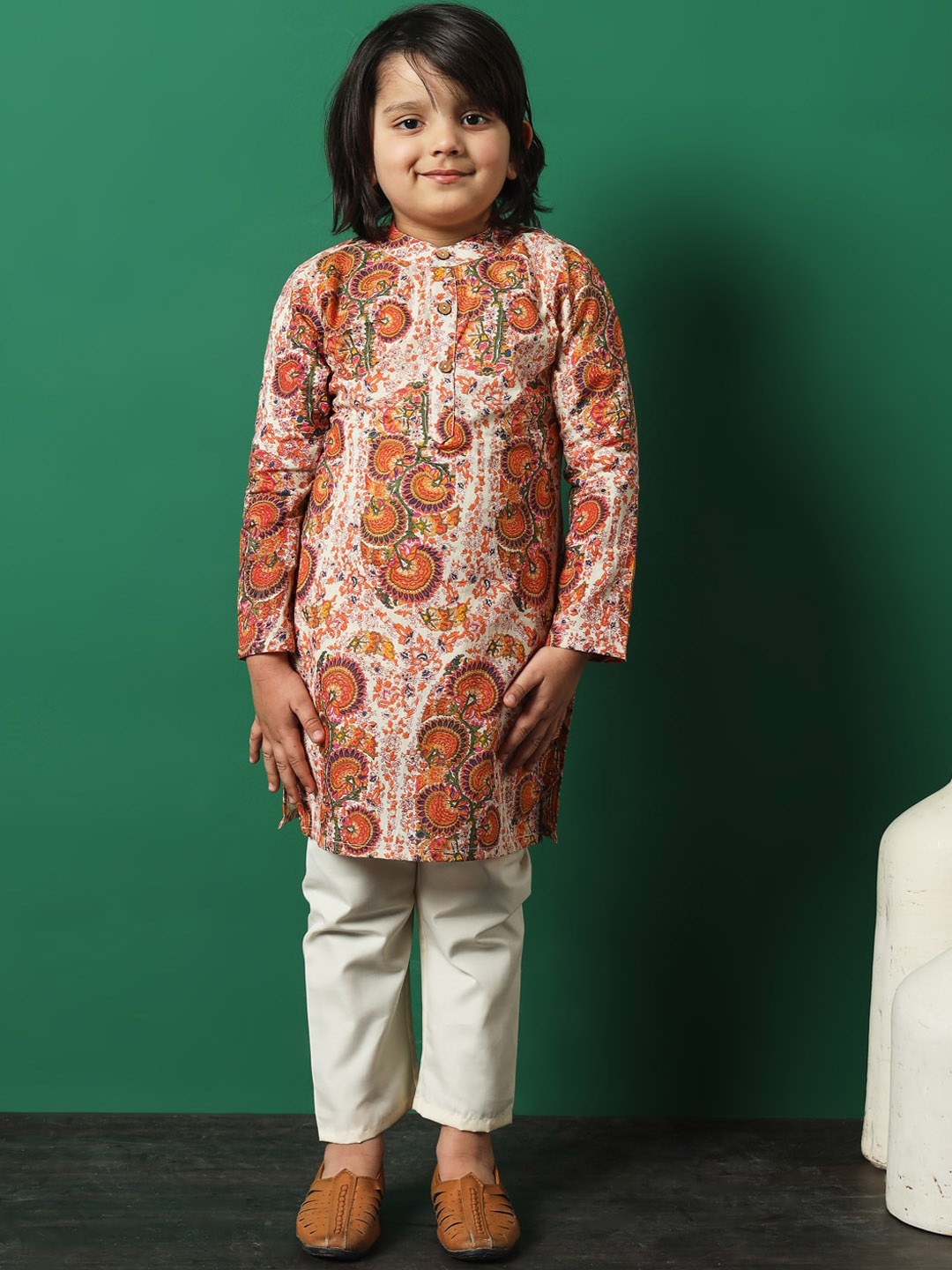 

Readiprint Boys Ethnic Motifs Printed Regular Pure Cotton Kurta with Pyjamas, Orange