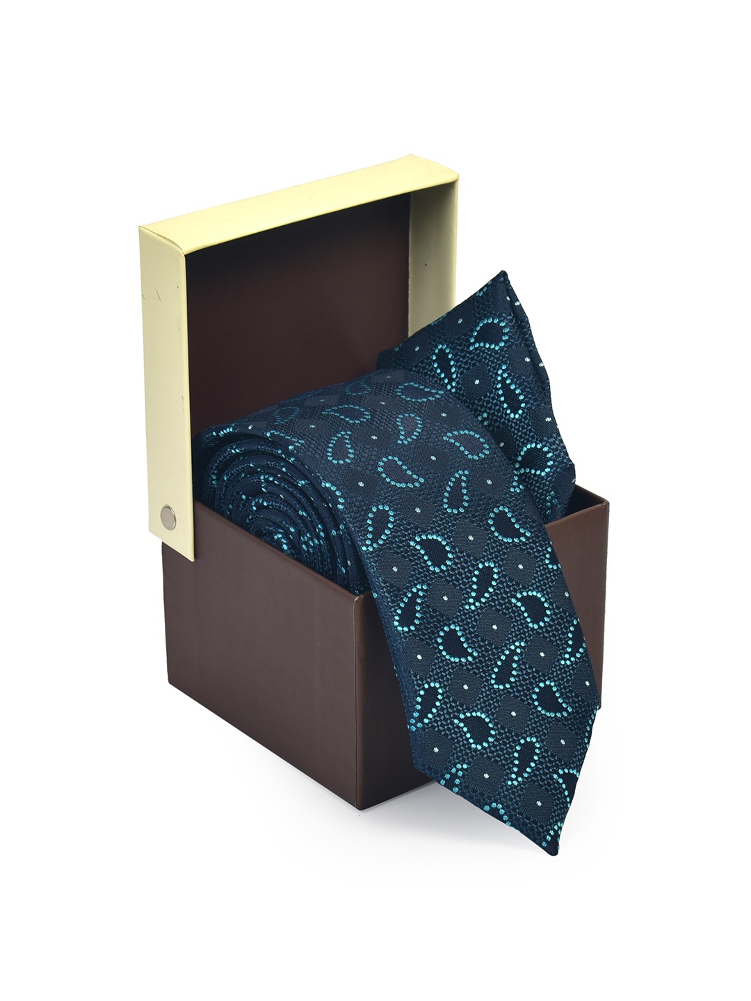 

Hashburys Men Paisley Printed Microfiber Premium Tie With Pocket Square, Navy blue