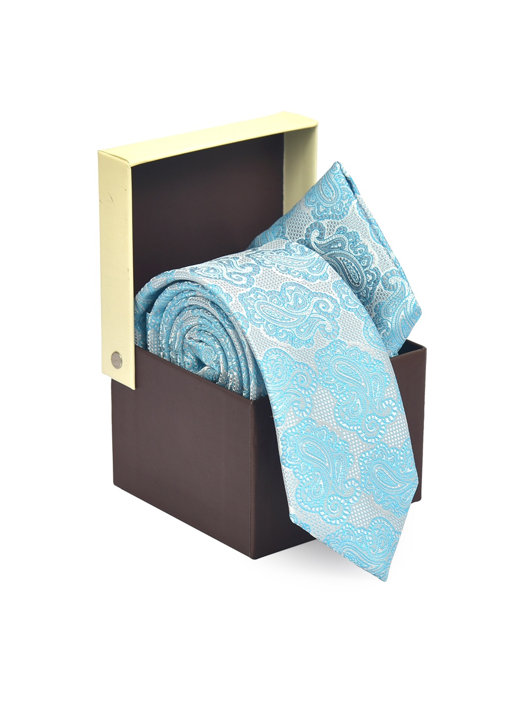 

Hashburys Men Paisley Printed Microfiber Premium Tie With Pocket Square, Blue