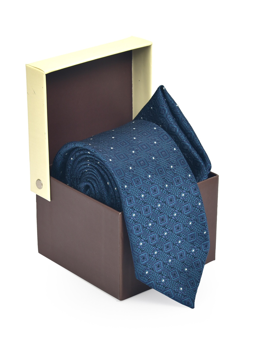 

Hashburys Men Printed Microfiber Premium Tie With Pocket Square, Navy blue