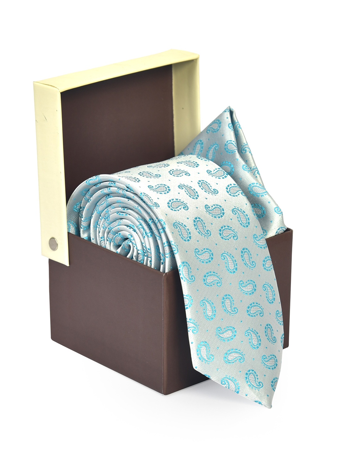 

Hashburys Men Printed Microfiber Premium Tie With Pocket Square, Turquoise blue